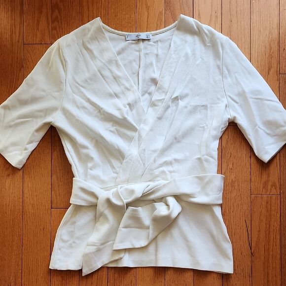 Mango Elegant White Wrap Blouse- Women's Size Small - Picture 1 of 4